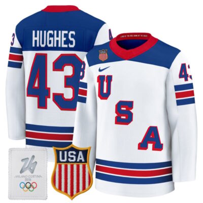 Men's 2026 USA Olympic Premium Hockey Jersey - White / Quinn Hughes