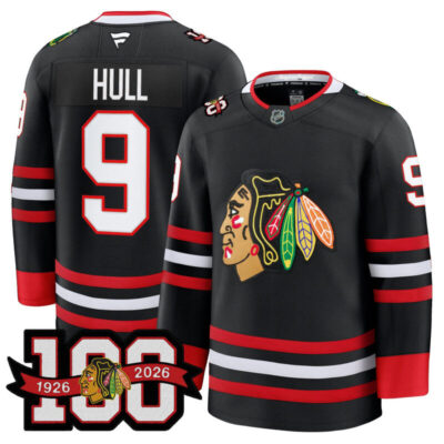 Men's Chicago Blackhawks 2025/26 Premium Jersey - 100th Anniversary Patch - Black / Bobby Hull