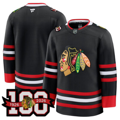 Men's Chicago Blackhawks 2025/26 Premium Jersey - 100th Anniversary Patch - Black / Team