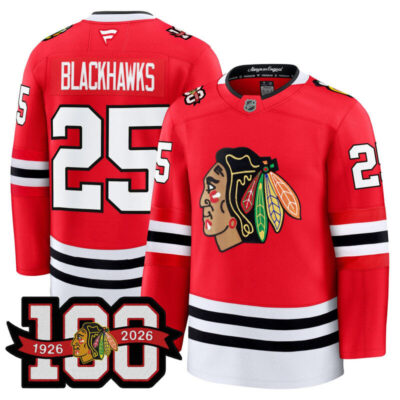 Men's Chicago Blackhawks 2025/26 Premium Jersey - 100th Anniversary Patch - Red / #25 Blackhawks