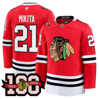 Men's Chicago Blackhawks 2025/26 Premium Jersey - 100th Anniversary Patch - Red / Stan Mikita