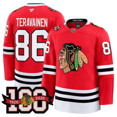 Men's Chicago Blackhawks 2025/26 Premium Jersey - 100th Anniversary Patch - Red / Teuvo Teravainen