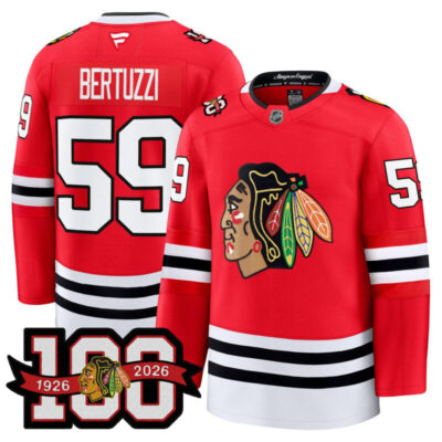 Men's Chicago Blackhawks 2025/26 Premium Jersey - 100th Anniversary Patch - Red / Tyler Bertuzzi