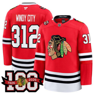 Men's Chicago Blackhawks 2025/26 Premium Jersey - 100th Anniversary Patch - Red / Windy City 312