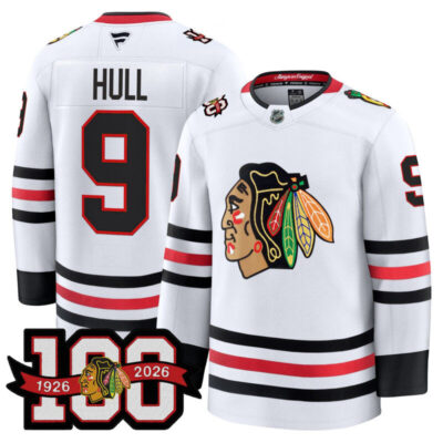 Men's Chicago Blackhawks 2025/26 Premium Jersey - 100th Anniversary Patch - White / Bobby Hull