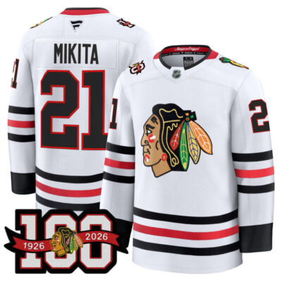 Men's Chicago Blackhawks 2025/26 Premium Jersey - 100th Anniversary Patch - White / Stan Mikita