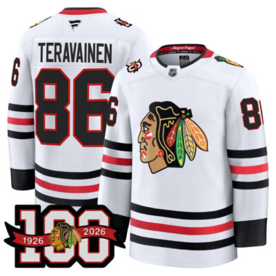 Men's Chicago Blackhawks 2025/26 Premium Jersey - 100th Anniversary Patch - White / Teuvo Teravainen