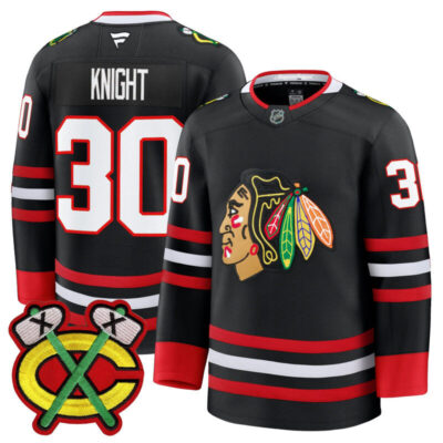 Men's Chicago Blackhawks 2025/26 Premium Jersey - Black / Spencer Knight