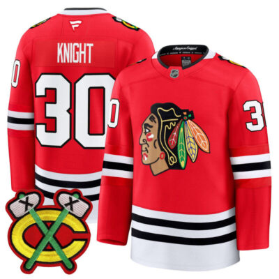 Men's Chicago Blackhawks 2025/26 Premium Jersey - Red / Spencer Knight