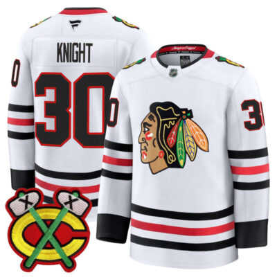 Men's Chicago Blackhawks 2025/26 Premium Jersey - White / Spencer Knight