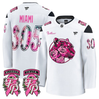 Men's Florida Panthers 'Pink in the Rink' Premium Jersey - White / Miami 305