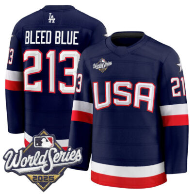 Men's Los Angeles Dodgers 2025 World Series Premium Jersey - USA Hockey Style - Navy / Bleed Blue 213