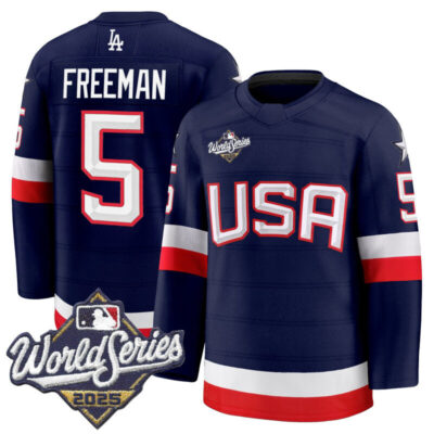 Men's Los Angeles Dodgers 2025 World Series Premium Jersey - USA Hockey Style - Navy / Freddie Freeman