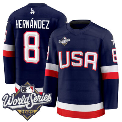 Men's Los Angeles Dodgers 2025 World Series Premium Jersey - USA Hockey Style - Navy / Kike Hernandez