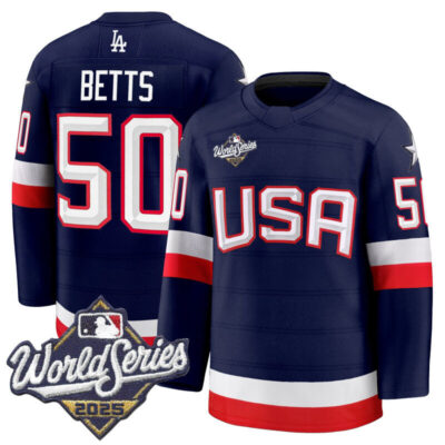 Men's Los Angeles Dodgers 2025 World Series Premium Jersey - USA Hockey Style - Navy / Mookie Betts