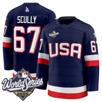 Men's Los Angeles Dodgers 2025 World Series Premium Jersey - USA Hockey Style - Navy / Vin Scully