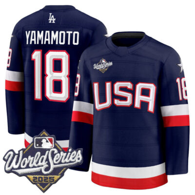 Men's Los Angeles Dodgers 2025 World Series Premium Jersey - USA Hockey Style - Navy / Yamamoto