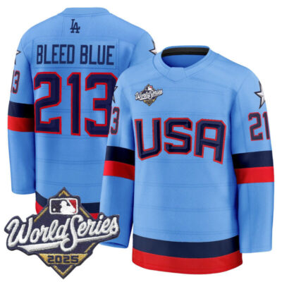 Men's Los Angeles Dodgers 2025 World Series Premium Jersey - USA Hockey Style - Powder Blue / Bleed Blue 213