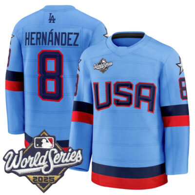 Men's Los Angeles Dodgers 2025 World Series Premium Jersey - USA Hockey Style - Powder Blue / Kike Hernandez