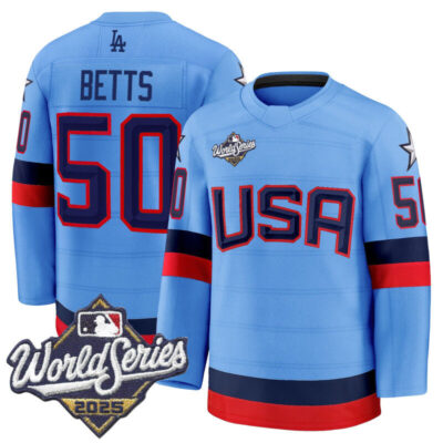 Men's Los Angeles Dodgers 2025 World Series Premium Jersey - USA Hockey Style - Powder Blue / Mookie Betts