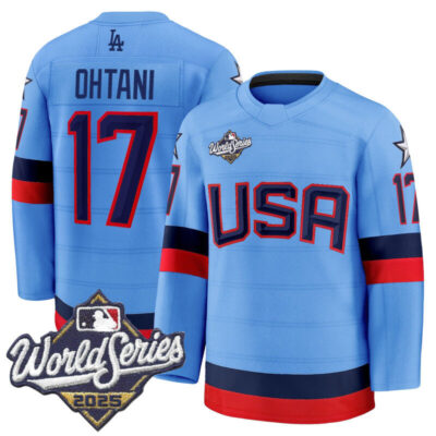 Men's Los Angeles Dodgers 2025 World Series Premium Jersey - USA Hockey Style - Powder Blue / Shohei Ohtani