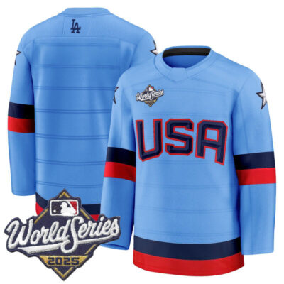 Men's Los Angeles Dodgers 2025 World Series Premium Jersey - USA Hockey Style - Powder Blue / Team