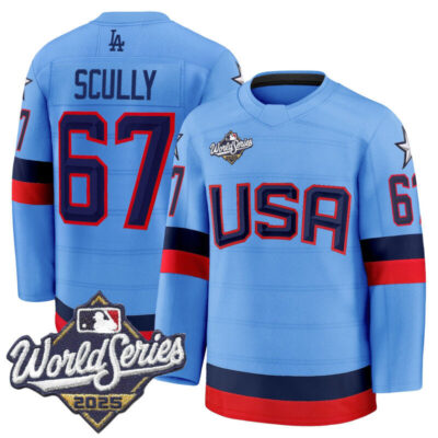 Men's Los Angeles Dodgers 2025 World Series Premium Jersey - USA Hockey Style - Powder Blue / Vin Scully