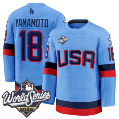 Men's Los Angeles Dodgers 2025 World Series Premium Jersey - USA Hockey Style - Powder Blue / Yamamoto