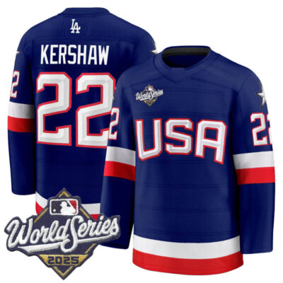 Men's Los Angeles Dodgers 2025 World Series Premium Jersey - USA Hockey Style - Royal / Clayton Kershaw
