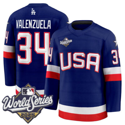 Men's Los Angeles Dodgers 2025 World Series Premium Jersey - USA Hockey Style - Royal / Fernando Valenzuela
