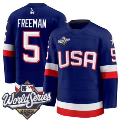 Men's Los Angeles Dodgers 2025 World Series Premium Jersey - USA Hockey Style - Royal / Freddie Freeman