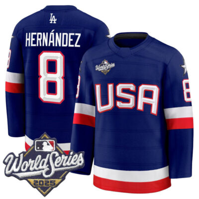 Men's Los Angeles Dodgers 2025 World Series Premium Jersey - USA Hockey Style - Royal / Kike Hernandez