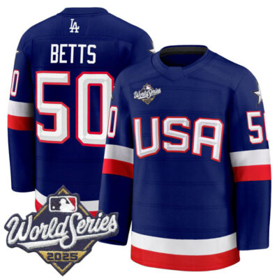 Men's Los Angeles Dodgers 2025 World Series Premium Jersey - USA Hockey Style - Royal / Mookie Betts
