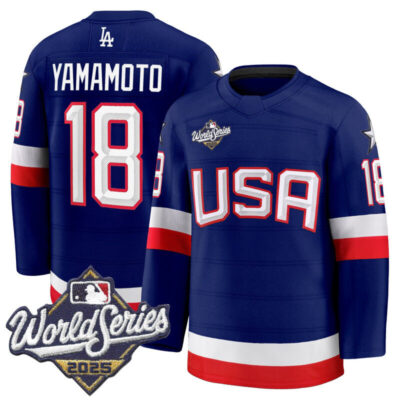 Men's Los Angeles Dodgers 2025 World Series Premium Jersey - USA Hockey Style - Royal / Yamamoto