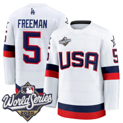 Men's Los Angeles Dodgers 2025 World Series Premium Jersey - USA Hockey Style - White / Freddie Freeman