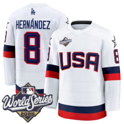 Men's Los Angeles Dodgers 2025 World Series Premium Jersey - USA Hockey Style - White / Kike Hernandez