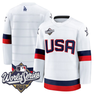 Men's Los Angeles Dodgers 2025 World Series Premium Jersey - USA Hockey Style - White / Team