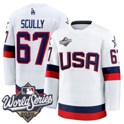 Men's Los Angeles Dodgers 2025 World Series Premium Jersey - USA Hockey Style - White / Vin Scully