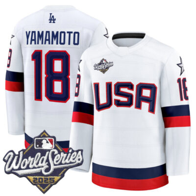 Men's Los Angeles Dodgers 2025 World Series Premium Jersey - USA Hockey Style - White / Yamamoto