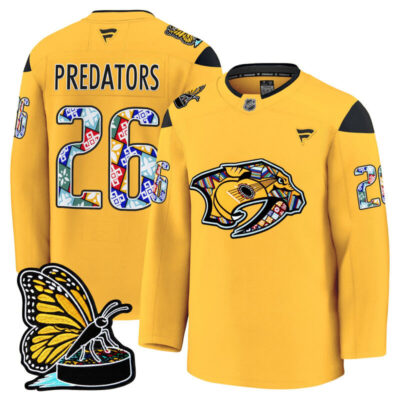 Men's Nashville Predators 2025 Hispanic Music Heritage Night Premium Jersey - Gold / #26 Predators
