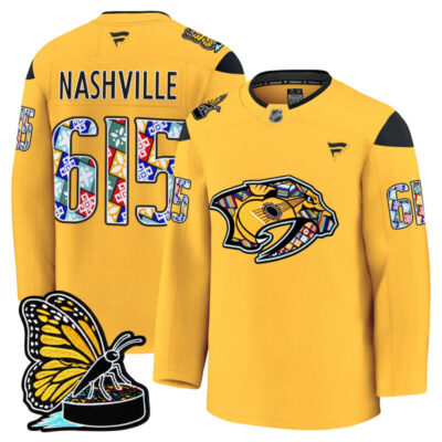 Men's Nashville Predators 2025 Hispanic Music Heritage Night Premium Jersey - Gold / Nashville 615