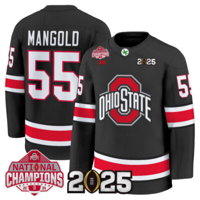 Men's Ohio State Buckeyes Football 2025 National Champions Patch Premium Jersey - Hockey Style - Black / Nick Mangold