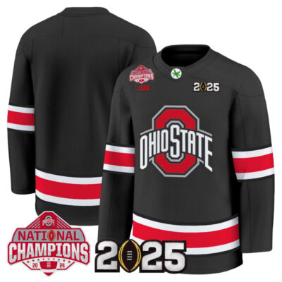 Men's Ohio State Buckeyes Football 2025 National Champions Patch Premium Jersey - Hockey Style - Black / Team