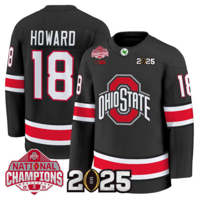 Men's Ohio State Buckeyes Football 2025 National Champions Patch Premium Jersey - Hockey Style - Black / Will Howard