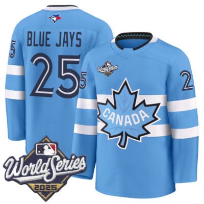 Men's Toronto Blue Jays 2025 World Series Premium Jersey - Canada Hockey Style - Powder Blue / #25 Blue Jays