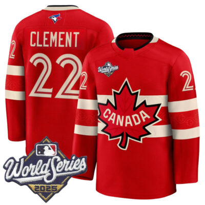 Men's Toronto Blue Jays 2025 World Series Premium Jersey - Canada Hockey Style - Red / Ernie Clement
