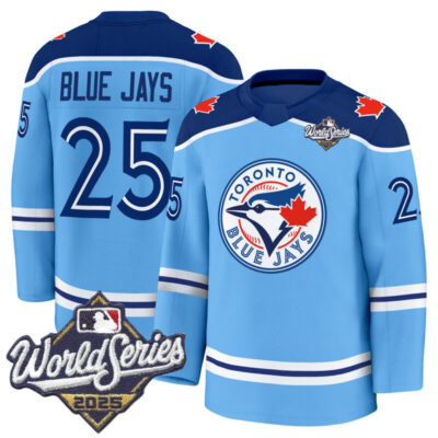 Men's Toronto Blue Jays 2025 World Series Premium Jersey - Hockey Style - Stitched - Powder Blue / #25 Blue Jays