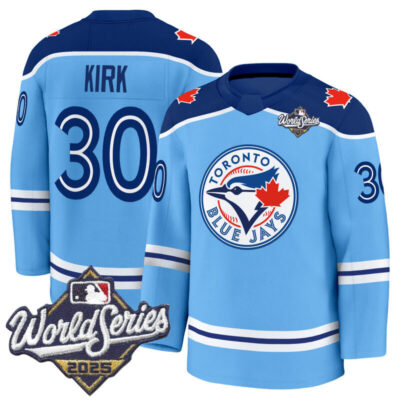 Men's Toronto Blue Jays 2025 World Series Premium Jersey - Hockey Style - Stitched - Powder Blue / Alejandro Kirk