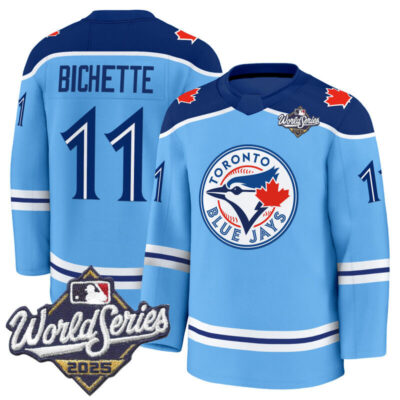 Men's Toronto Blue Jays 2025 World Series Premium Jersey - Hockey Style - Stitched - Powder Blue / Bo Bichette