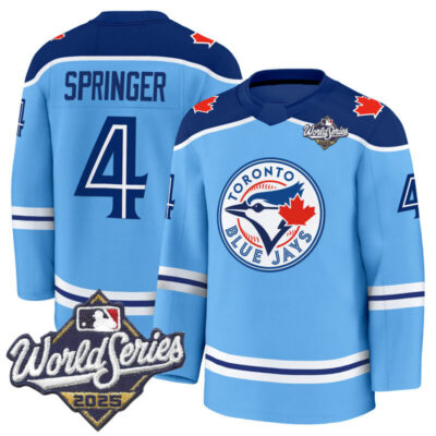 Men's Toronto Blue Jays 2025 World Series Premium Jersey - Hockey Style - Stitched - Powder Blue / George Springer